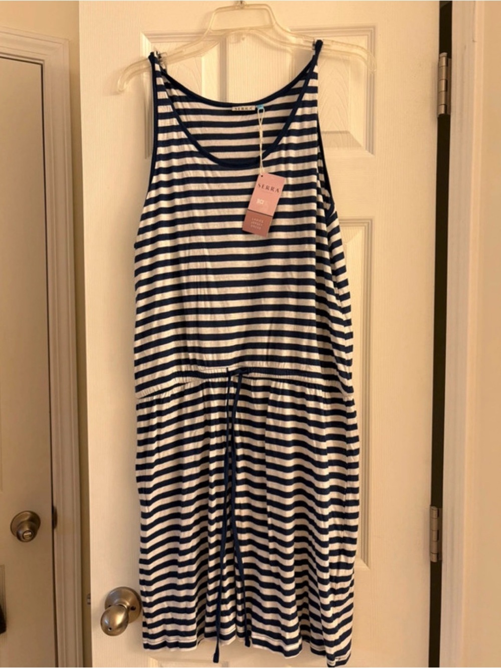 Serra Striped Navy & White Sleeveless Drawstring Dress